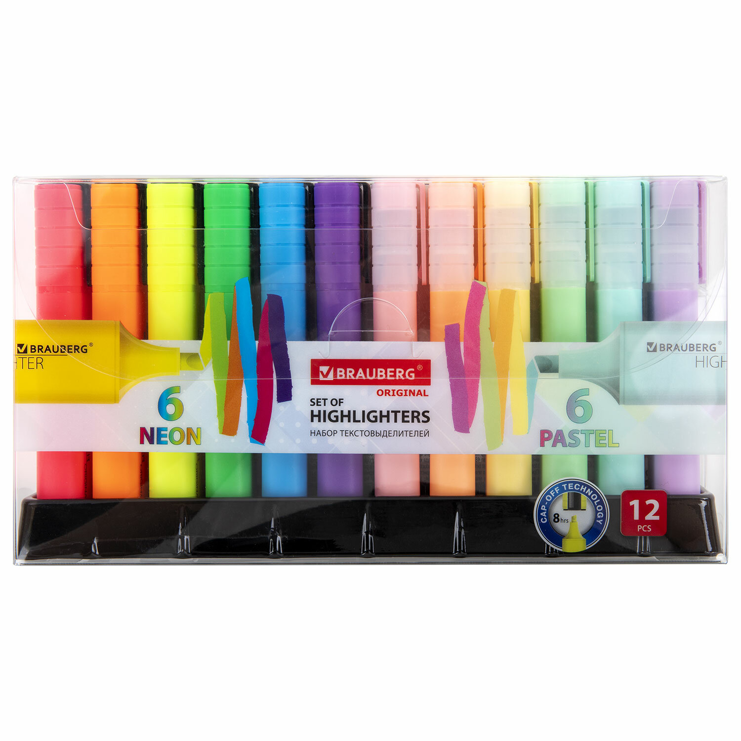 Набор текстовыделителей 12 ЦВЕТОВ на подставке, BRAUBERG "ORIGINAL NEON", линия 1-5 мм, 152217