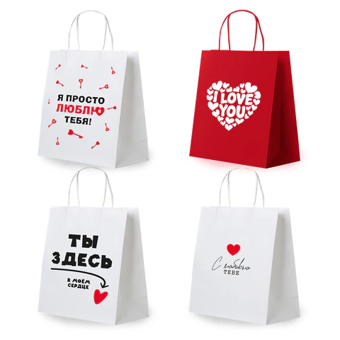 Пакет подарочный 12шт 26х13х32 см (L) "Love Story", ассорти, крафт, ЗОЛОТАЯ СКАЗКА, 700821