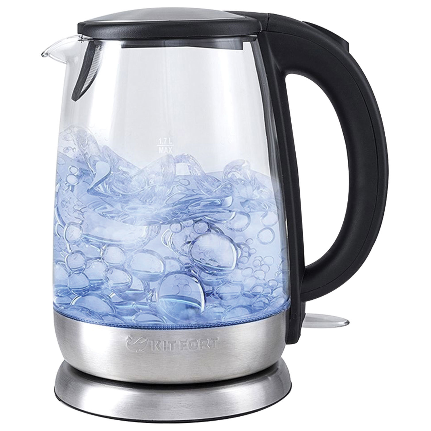 Чайник KITFORT КТ-619, 1,7 л, 2200 Вт, закрытый нагревательный элемент, стекло, серебристый KT-619 454879
