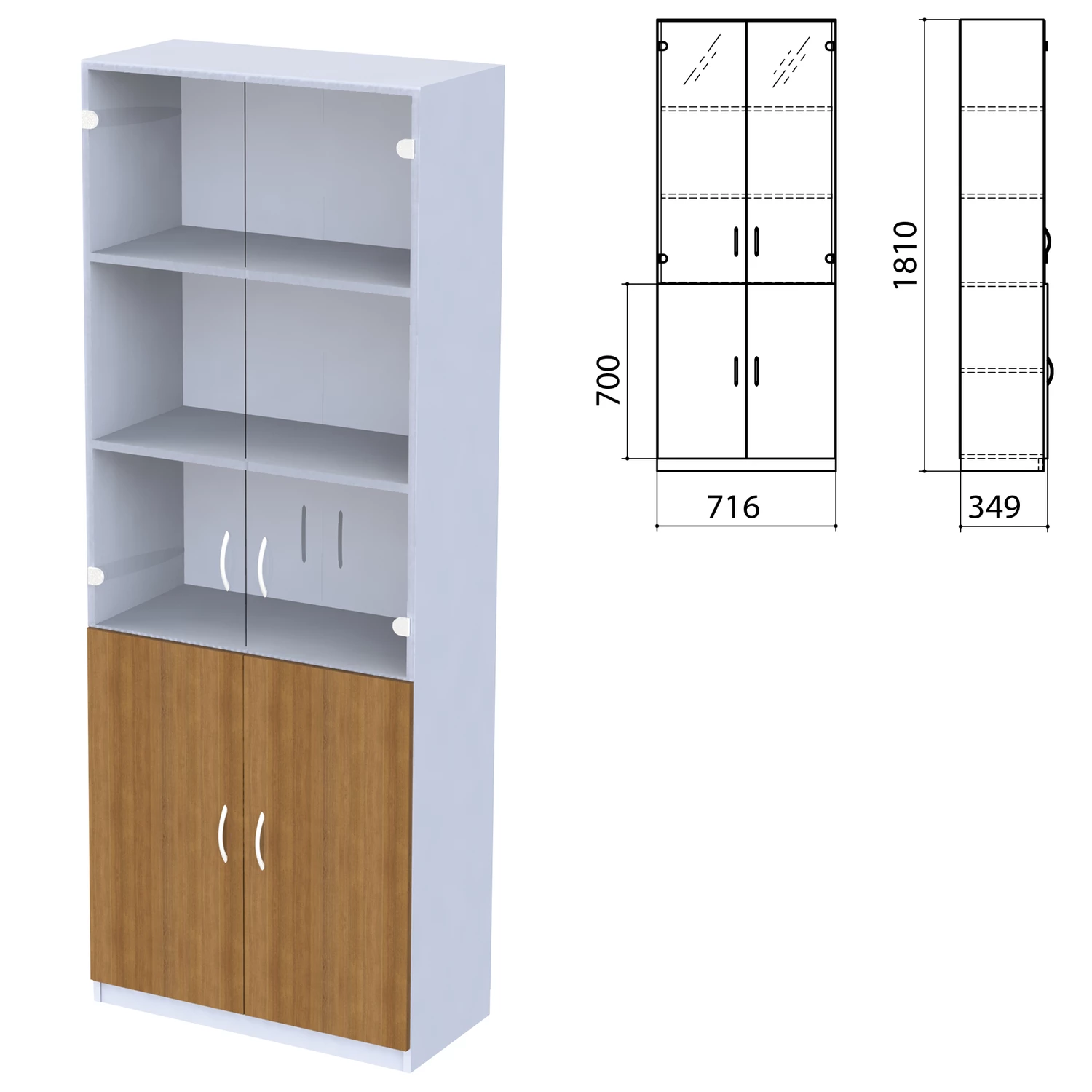 Шкаф закрытый со стеклом "Бюджет", 716х349х1810 мм, орех 190 (КОМПЛЕКТ)