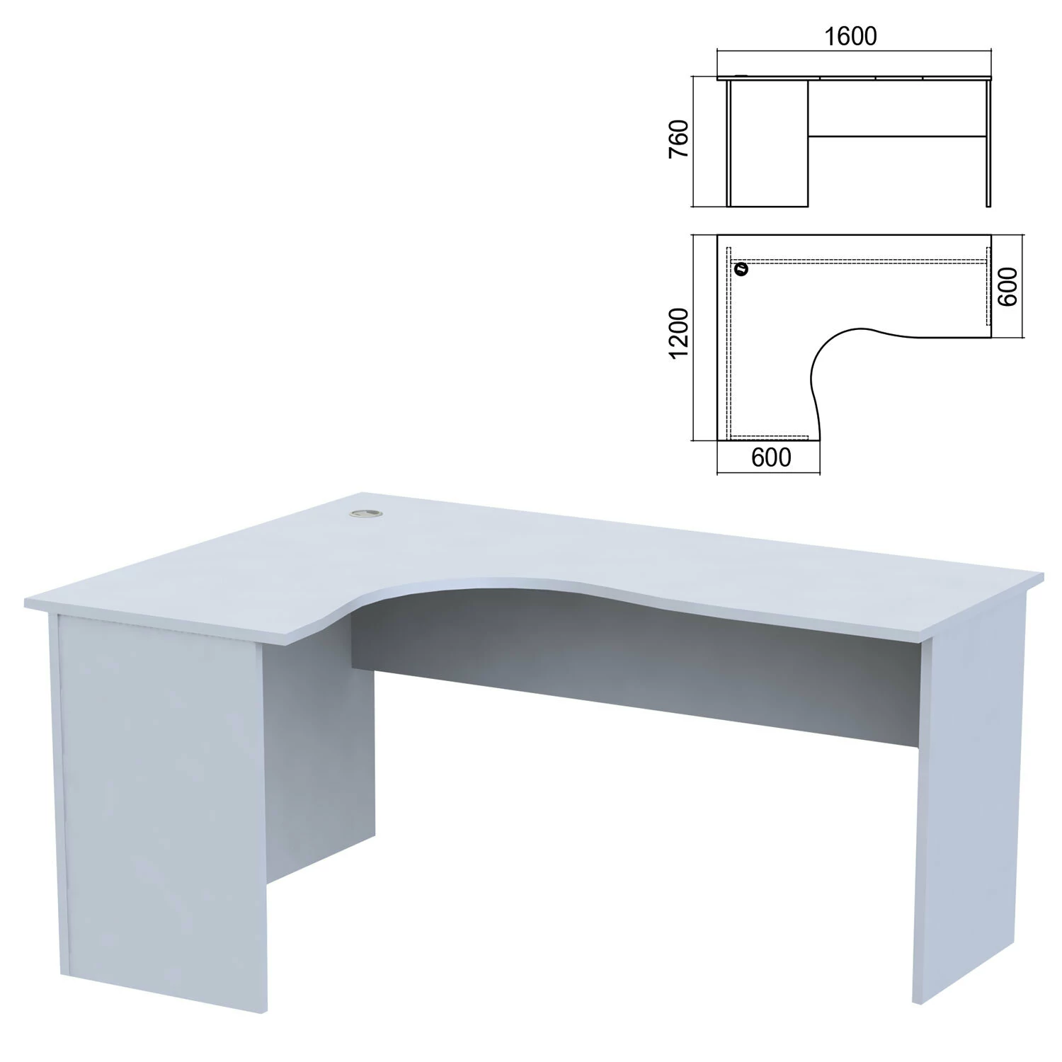 Стол компактный "Арго", 1600х1200х760 мм, левый, серый (КОМПЛЕКТ) 981317