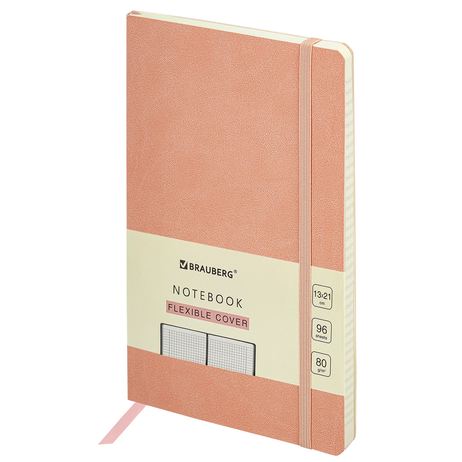 Блокнот А5 130х210мм, BRAUBERG ULTRA, под кожу, 80г/м2, 96л, клетка, светло-розовый, 113008
