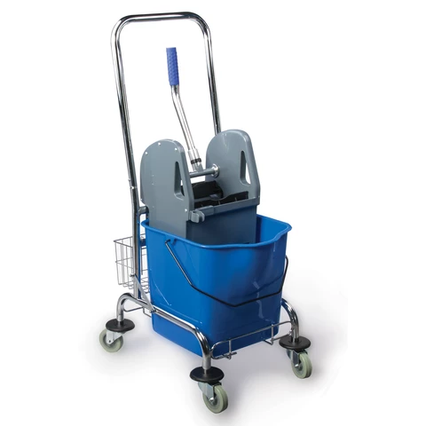 Тележка уборочная BRABIX, 1 съемное ведро 25 л, механический отжим, корзина, металлический каркас, синяя, 601498 - МСК «Форвард»