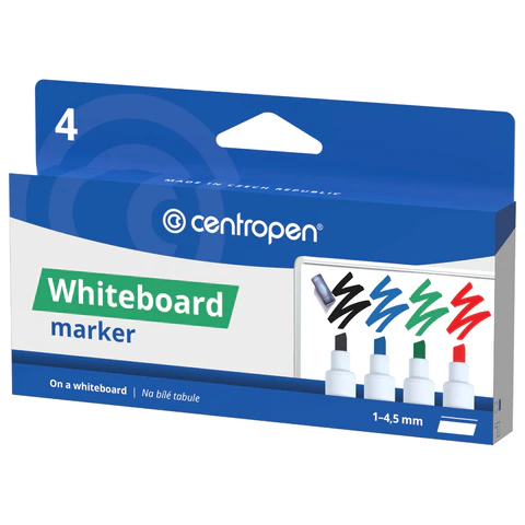 Маркеры стираемые для белой доски НАБОР 4 шт., 4 ЦВЕТА, CENTROPEN "Dry-Wipe", 8569/4, 1-4,5 мм, 585690401 152678