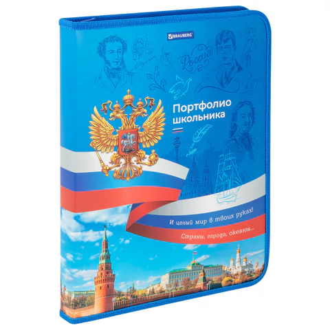 Папка-портфолио школьника, А4, на молнии, 8 вкладышей, обложка твердая, СИМВОЛИКА, BRAUBERG, 115243 - МСК «Форвард»