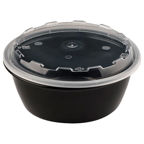 Контейнер одноразовый 950 мл, С КРЫШКОЙ, КОМПЛЕКТ 150шт круглый, диаметр 172 мм, черный/прозрачный, ПП, ВЗЛП, 1265Ч 609228 - МСК «Форвард»