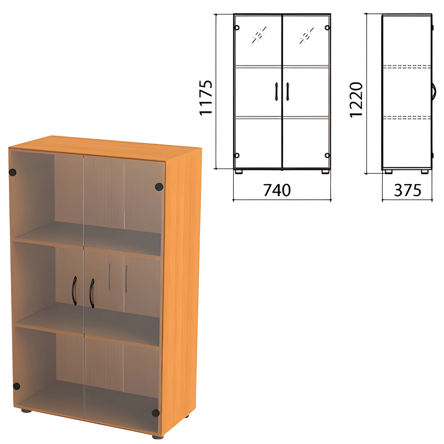 Шкаф закрытый со стеклом "Фея", 740х390х1220мм, цвет орех милан (КОМПЛЕКТ) 980043