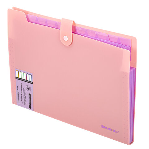 Папка-органайзер на кнопке 12 отделений, BRAUBERG "Extra", А4, персиковая с лавандовым, 271931 - МСК «Форвард»