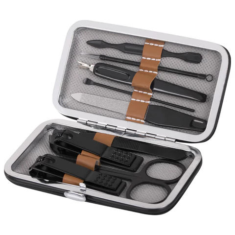 Универсальный набор для маникюра и педикюра 9 в 1 в футляре, MINI, черный карбон, блистер, WBZ (ВБЗ), 609496 - МСК «Форвард»