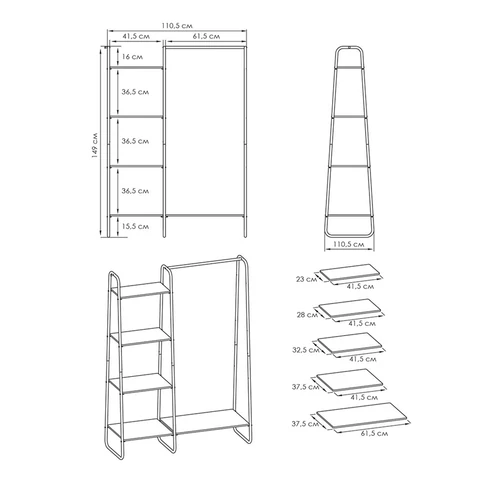 Вешалка-стеллаж ZMI "Скандинавия-1", 1470х1100х385 мм, 5 полок, металл/ЛДСП, белая/дуб, ГСС1 Б 700931 - МСК «Форвард»