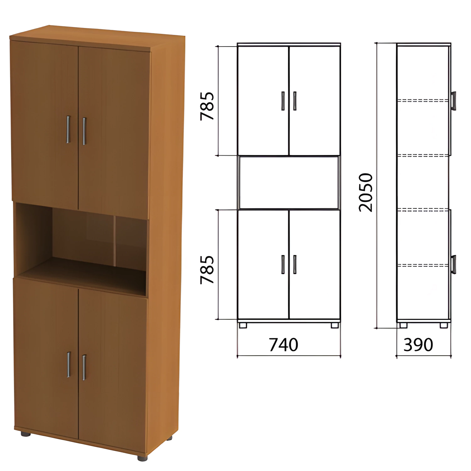 Шкаф полузакрытый "Монолит", 740х390х2050мм, цвет орех (КОМПЛЕКТ) , 980082