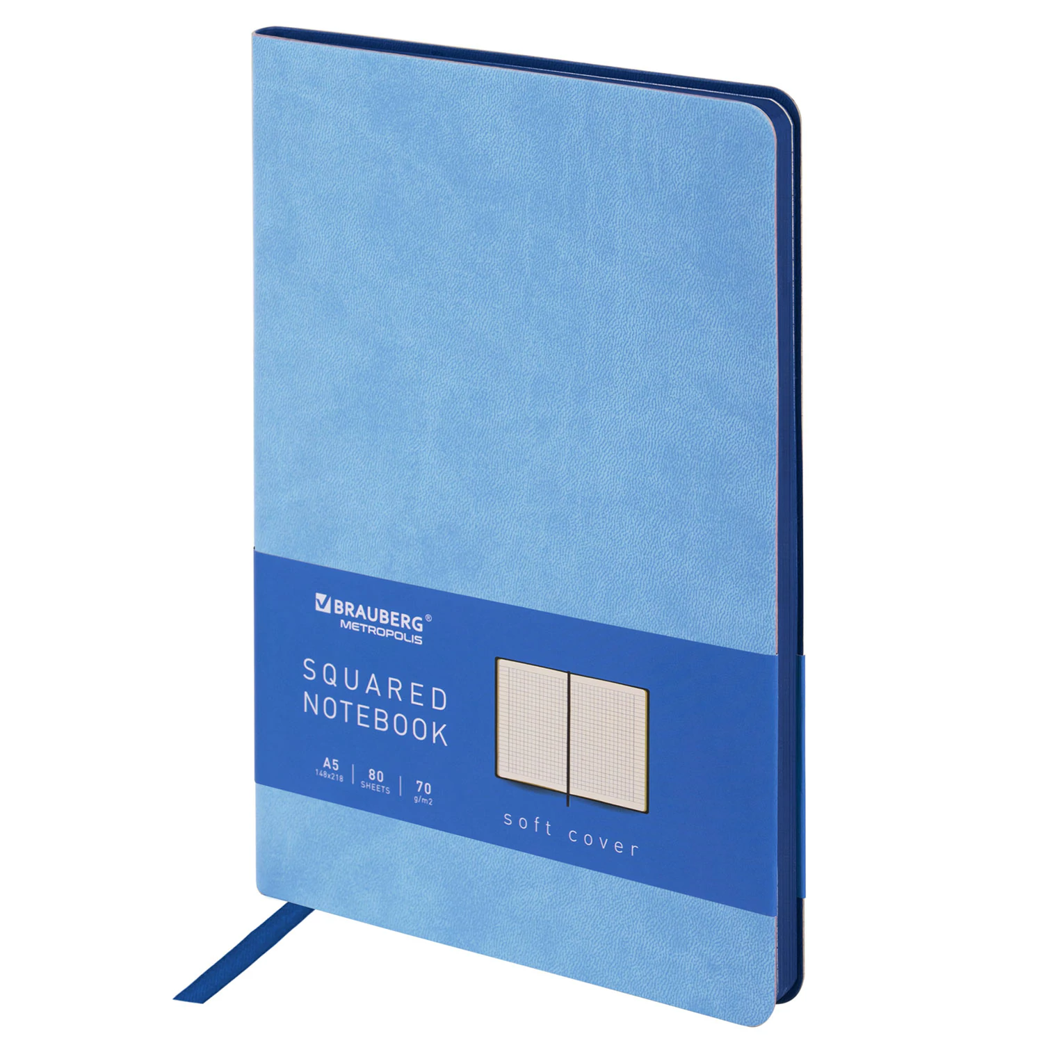 Блокнот А5 148x218мм, BRAUBERG Metropolis Mix, под кожу, 80л, клетка, голубой, 111040