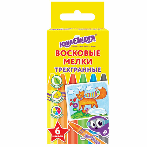 Восковые мелки трехгранные ЮНЛАНДИЯ "ЮНЛАНДИК И МУДРЫЙ ЛИС", НАБОР  6 цветов, 227288