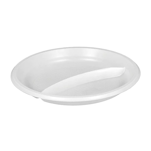 Одноразовые тарелки 2-х секционные КОМПЛЕКТ 100 шт. 210 мм, белые, ПС, холодное/горячее, LAIMA БЮДЖЕТ, 608770 - МСК «Форвард»
