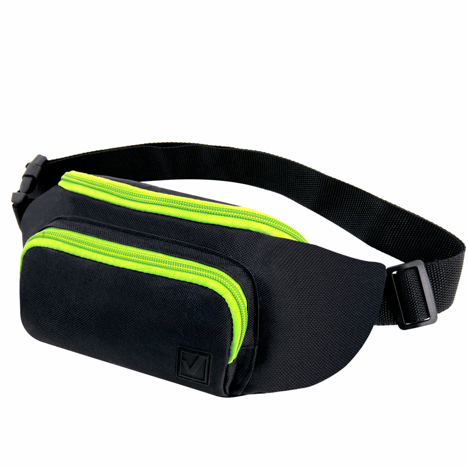 Сумка на пояс BRAUBERG RIO, карман, регулируемый ремень, черная, салатовые детали,30х12x10 см,270823
