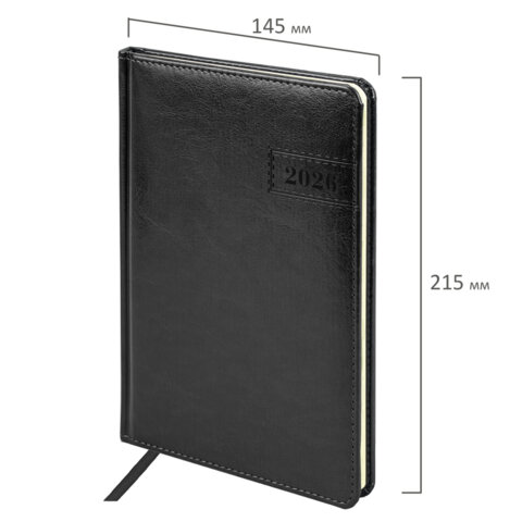 Еженедельник датированный 2026, А5, 145х215 мм, BRAUBERG "Imperial", под кожу, черный, 117175 - МСК «Форвард»
