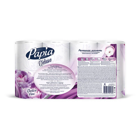 Бумага туалетная быт., спайка 8 шт., 4-слойная (8х16,5м), PAPIA DELUXE, аромат Dolce Vita, 5080749 118566 - МСК «Форвард»