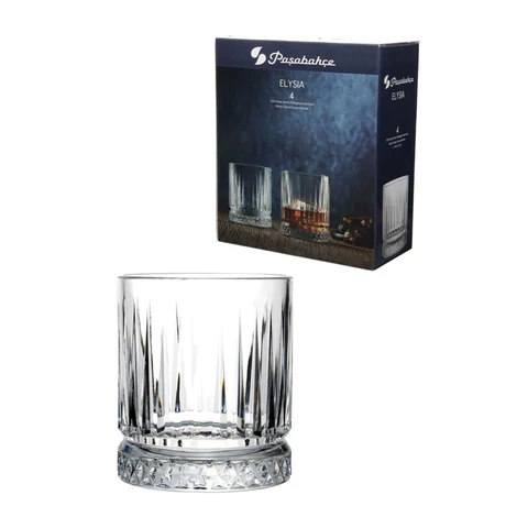 Стакан низкий, объем 355 мл, КОМПЛЕКТ 4 штуки, стекло, PASABAHCE "ЭЛИЗИЯ", фирменная подарочная упаковка, 520004 700593