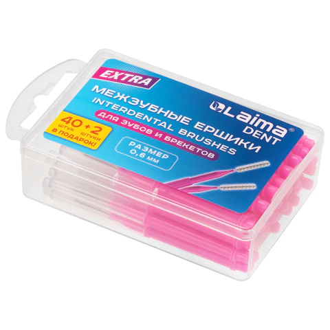 Межзубные ершики 0,7 мм для зубов и брекетов, 40 + 2 шт., в боксе, прямая ручка (I-тип), LAIMA DENT, 609411 - МСК «Форвард»