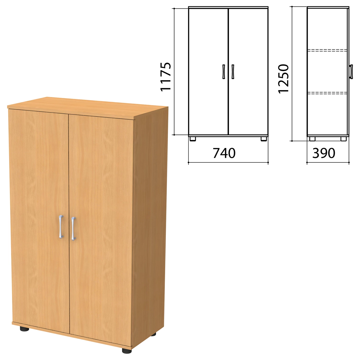 Шкаф закрытый "Монолит", 740х390х1250мм, цвет бук (КОМПЛЕКТ) 980111