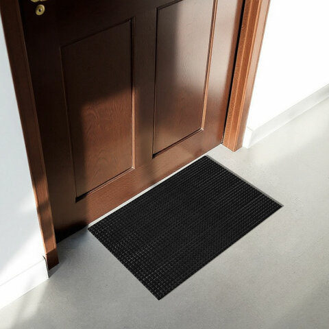 Коврик придверный 45х60 см, ЧЕРНЫЙ пластиковый грязезащитный, толщина 10 мм, "ТРАВКА", PRIMILA, 701063 - МСК «Форвард»