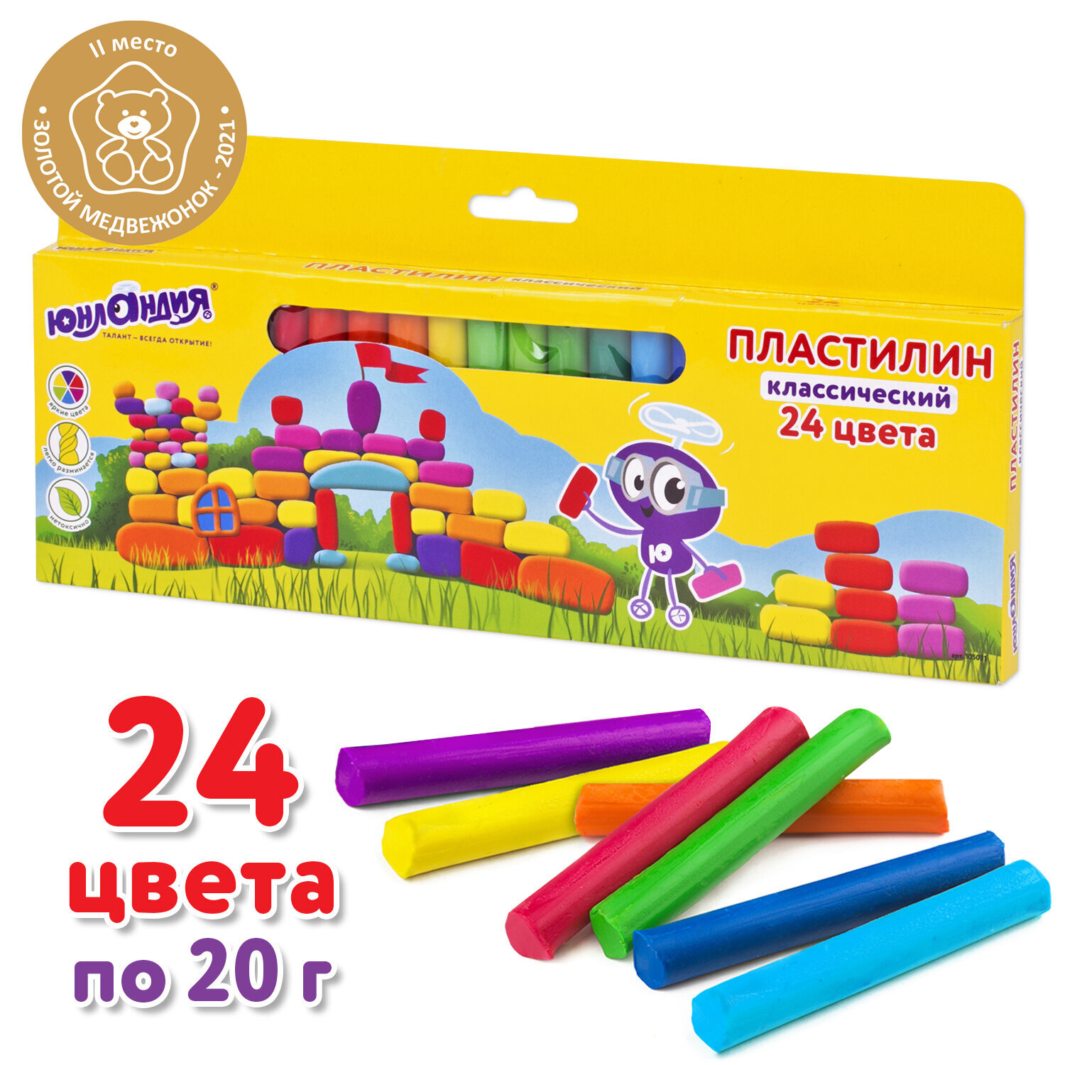 Пластилин классический ЮНЛАНДИЯ "ЮНЛАНДИК-АРХИТЕКТОР", 24 цв., 480 г, ВЫСШЕЕ КАЧЕСТВО, 105031