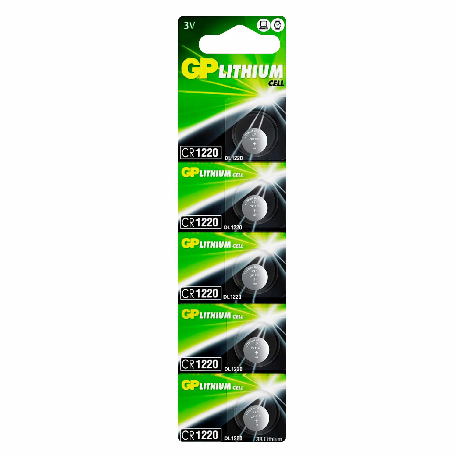 Батарейка GP Lithium (отрывной блок), CR1220, литиевая, 1 шт, блистер, CR1220-7C5 CR1220RA-7C5 454096