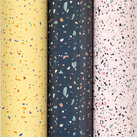 Бумага упаковочная мелованная НАБОР 3 шт., "Terrazzo", 70х100 см, 3 дизайна, ЗОЛОТАЯ СКАЗКА, 592066 - МСК «Форвард»