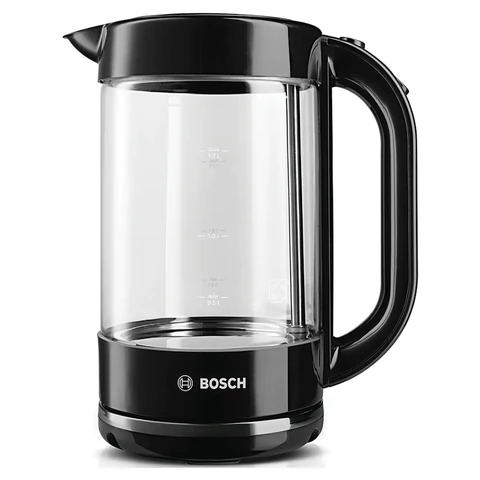 Чайник BOSCH TWK70B03, 1,7 л, 2400 Вт, закрытый нагревательный элемент, стекло, черный 458595 - МСК «Форвард»