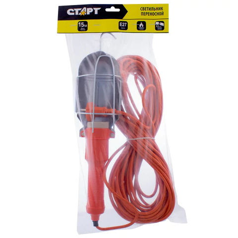 Светильник фонарь переноска СТАРТ, ударопрочный, провод 15 м, от сети, цоколь E27, CLB 101-15M, 14067 238259 - МСК «Форвард»