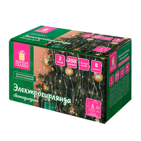 Электрогирлянда-конский хвост комнатная, 2 м, 200 LED, тёплый белый, 220 V, ЗОЛОТАЯ СКАЗКА, 591365 - МСК «Форвард»