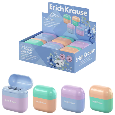 Точилка ERICH KRAUSE "Case Duo Pastel Bloom", 2 отверстия, с контейнером, пластиковая, ассорти, 59989 274225 минпромторг - МСК «Форвард»
