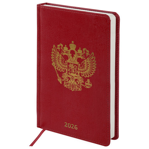 Ежедневник датированный 2026 А5 138х213 мм, BRAUBERG "State", под кожу, красный, 117414 - МСК «Форвард»
