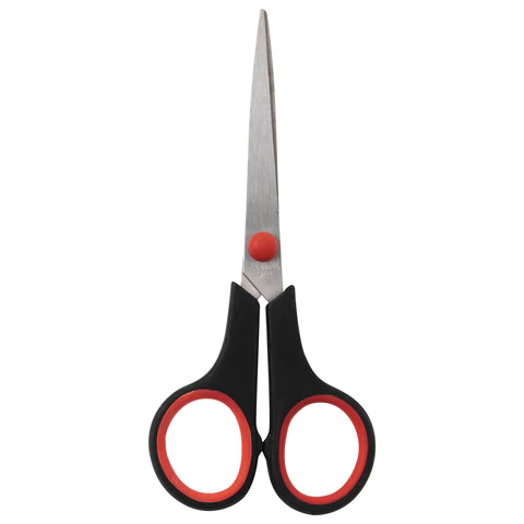 Ножницы STAFF EVERYDAY, 150 мм, бюджет, резиновые вставки, черно-красные, ПВХ чехол, 237497