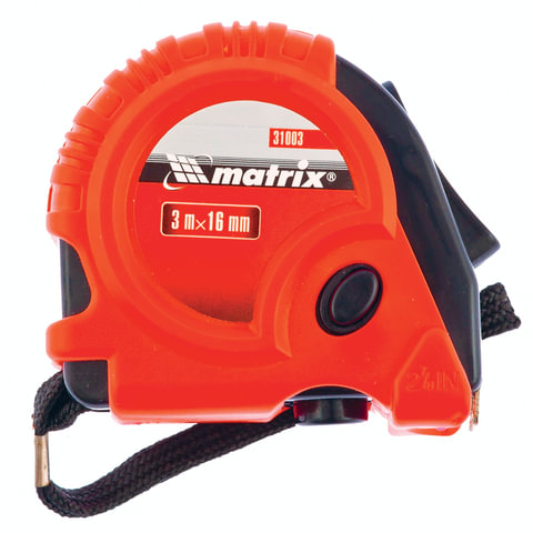 Рулетка измерительная 3,0мх16мм, MATRIX Rubber, обрезиненный корпус, 3 механизма фиксации, 31003 670180