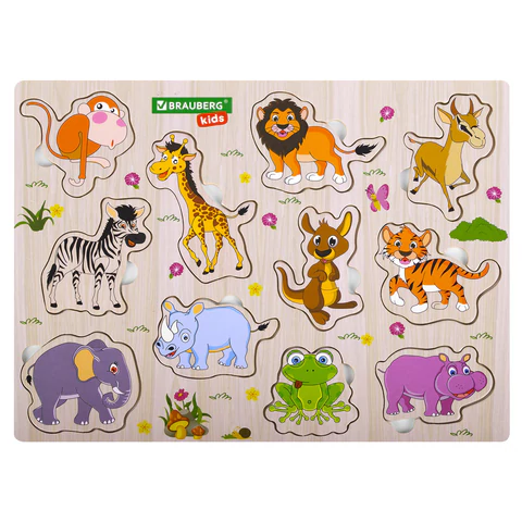 Рамка-вкладыш деревянная развивающая "Животные", 22х30 см, BRAUBERG KIDS, 665256 - МСК «Форвард»