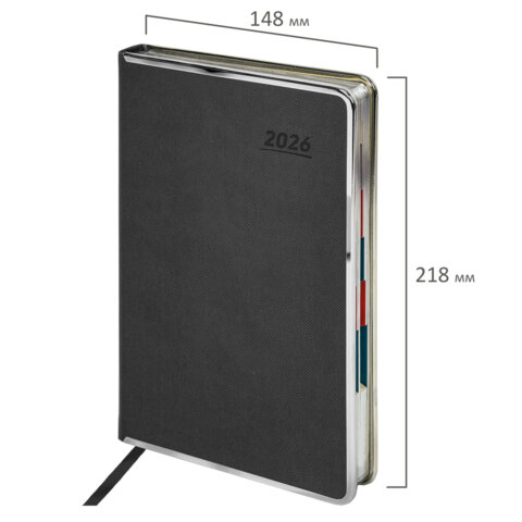 Ежедневник датированный 2026 А5 148х218 мм, GALANT "Infinity Silver", под кожу, серый, 117499 - МСК «Форвард»