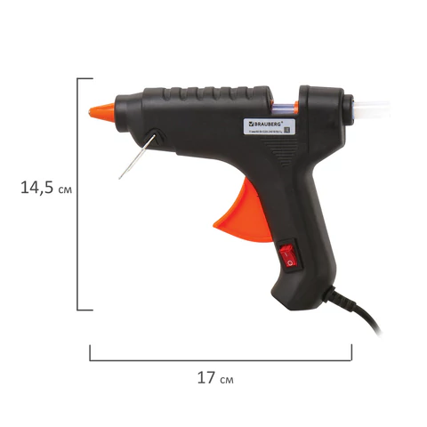 Клеевой пистолет 60 Вт для стержня 11 мм, с выключателем BRAUBERG, в блистере, 671053 - МСК «Форвард»