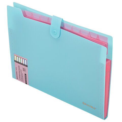 Папка-органайзер на кнопке 12 отделений, BRAUBERG "Extra", А4, голубая с розовым, 271932 - МСК «Форвард»