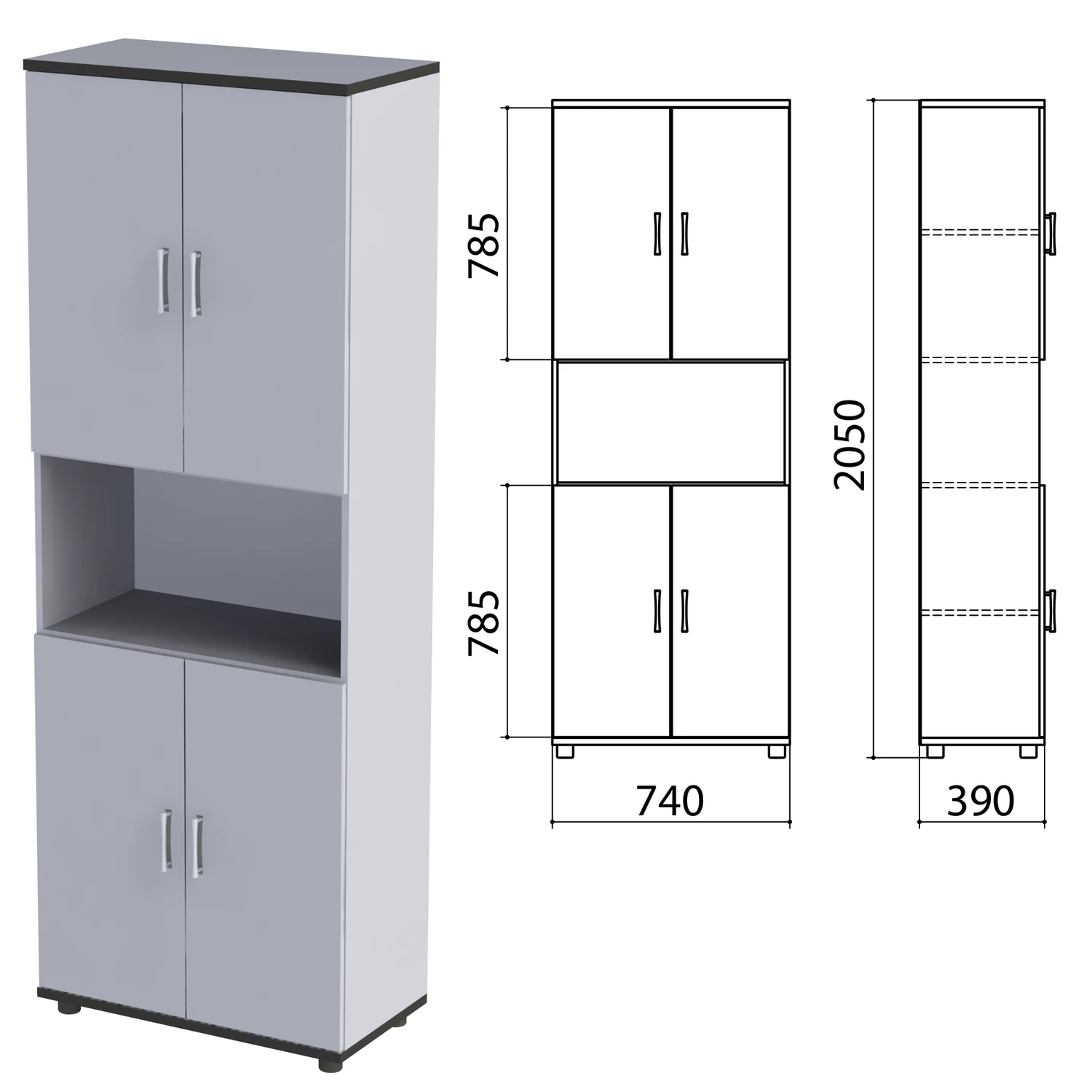 Шкаф полузакрытый "Монолит", 740х390х2050мм, цвет серый (КОМПЛЕКТ) 980083