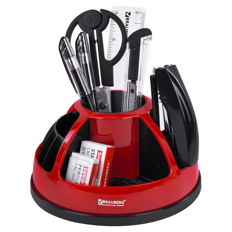 Канцелярский набор BRAUBERG "Микс", 10 предметов, вращ. конструкция, черно-красный, блистер, 231929