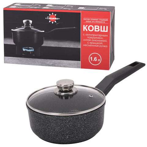 Ковш 1,6 л с крышкой и ручкой, пятислойное антипригарное покрытие, ГАРДАРИКА "Орион", 1616-04-10 700711