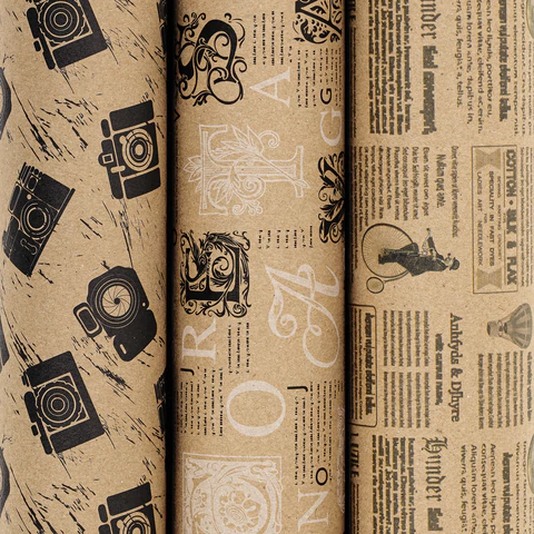 Бумага упаковочная крафтовая НАБОР 3 шт., "Kraft Casual", 70х100 см, 3 дизайна, ЗОЛОТАЯ СКАЗКА, 592063 - МСК «Форвард»