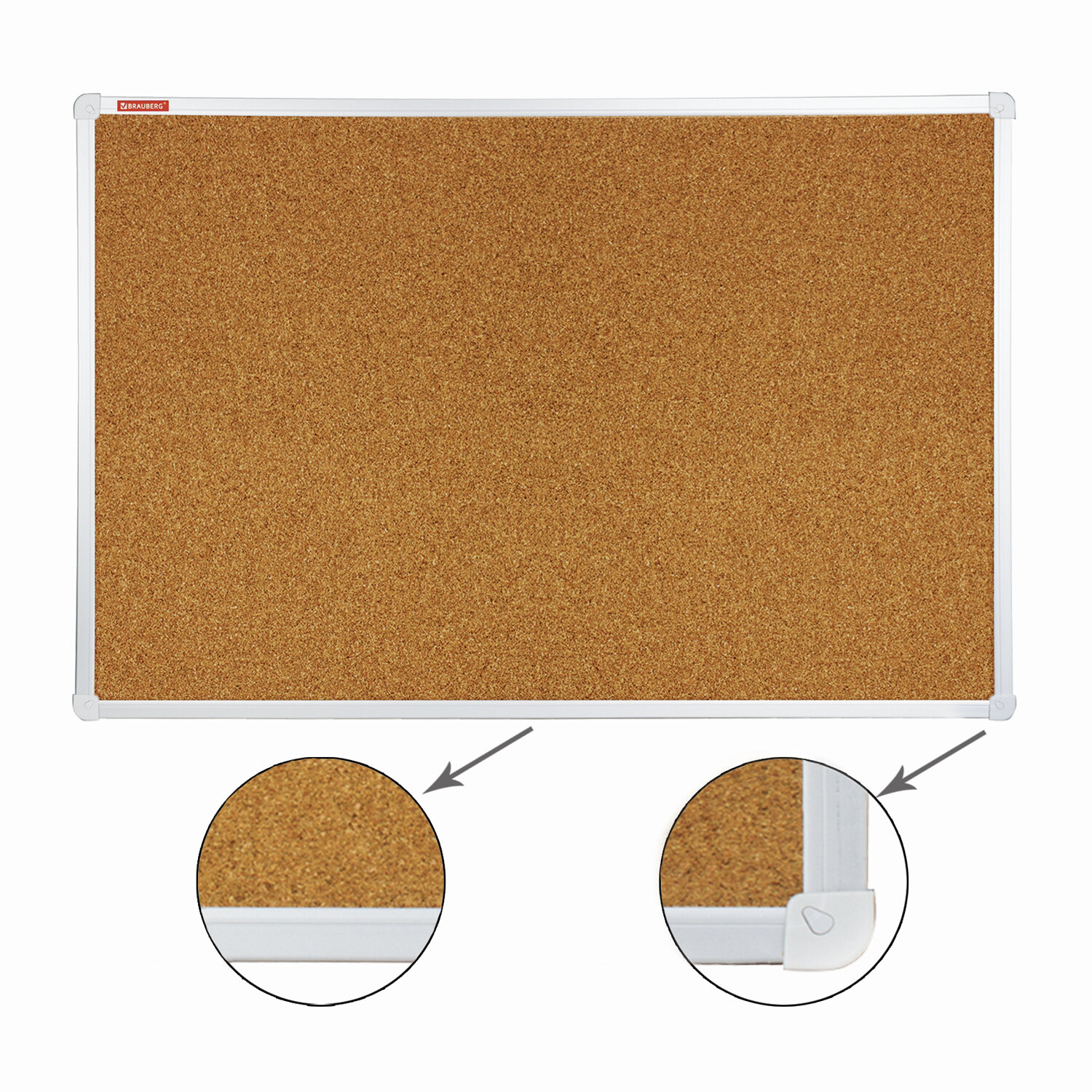 Доска пробковая для объявлений 60х90см, алюминиевая рамка, ГАРАНТИЯ 10 ЛЕТ, РОССИЯ,BRAUBERG, 231712