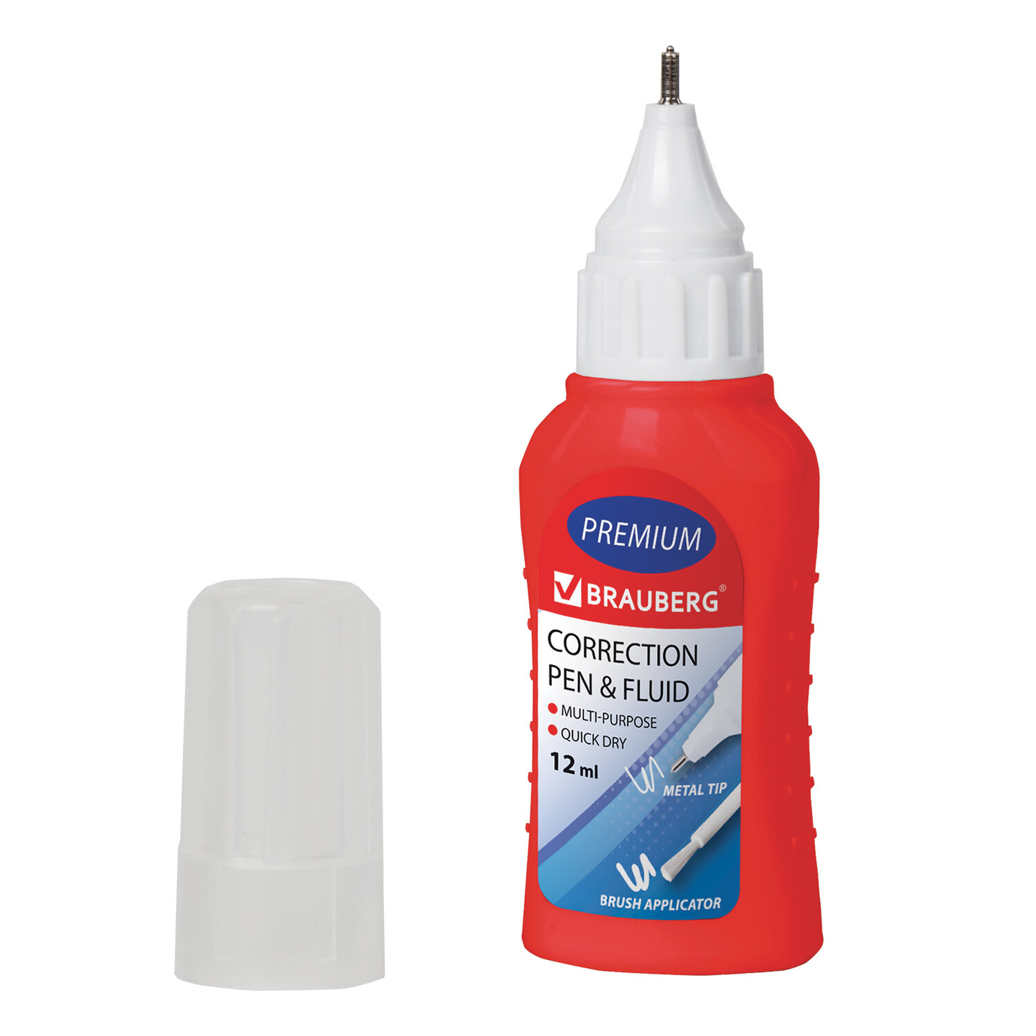 Ручка-корректор + корректирующая жидкость BRAUBERG 12 мл, 2 в 1: метал наконечник + кисточка, 225217