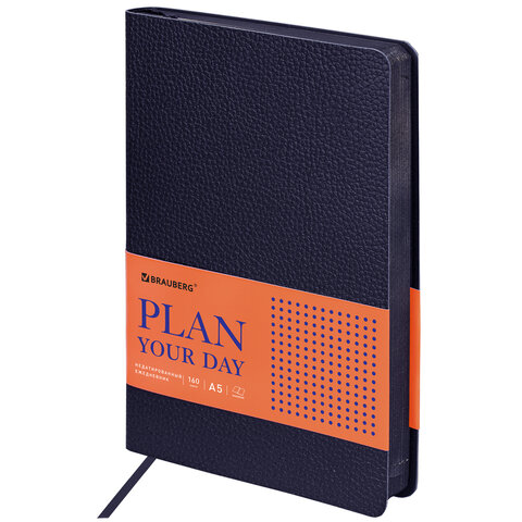 Ежедневник недатированный А5 138х213мм BRAUBERG Stylish под кожу, гибкий 160л, темно-синий, 126223
