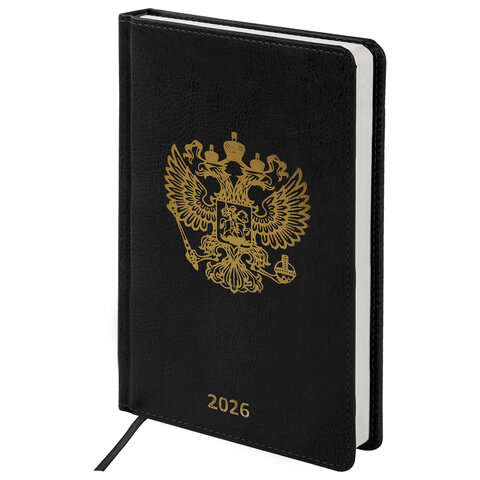 Ежедневник датированный 2026 А5 138х213 мм, BRAUBERG "State", под кожу, черный, 117415 - МСК «Форвард»