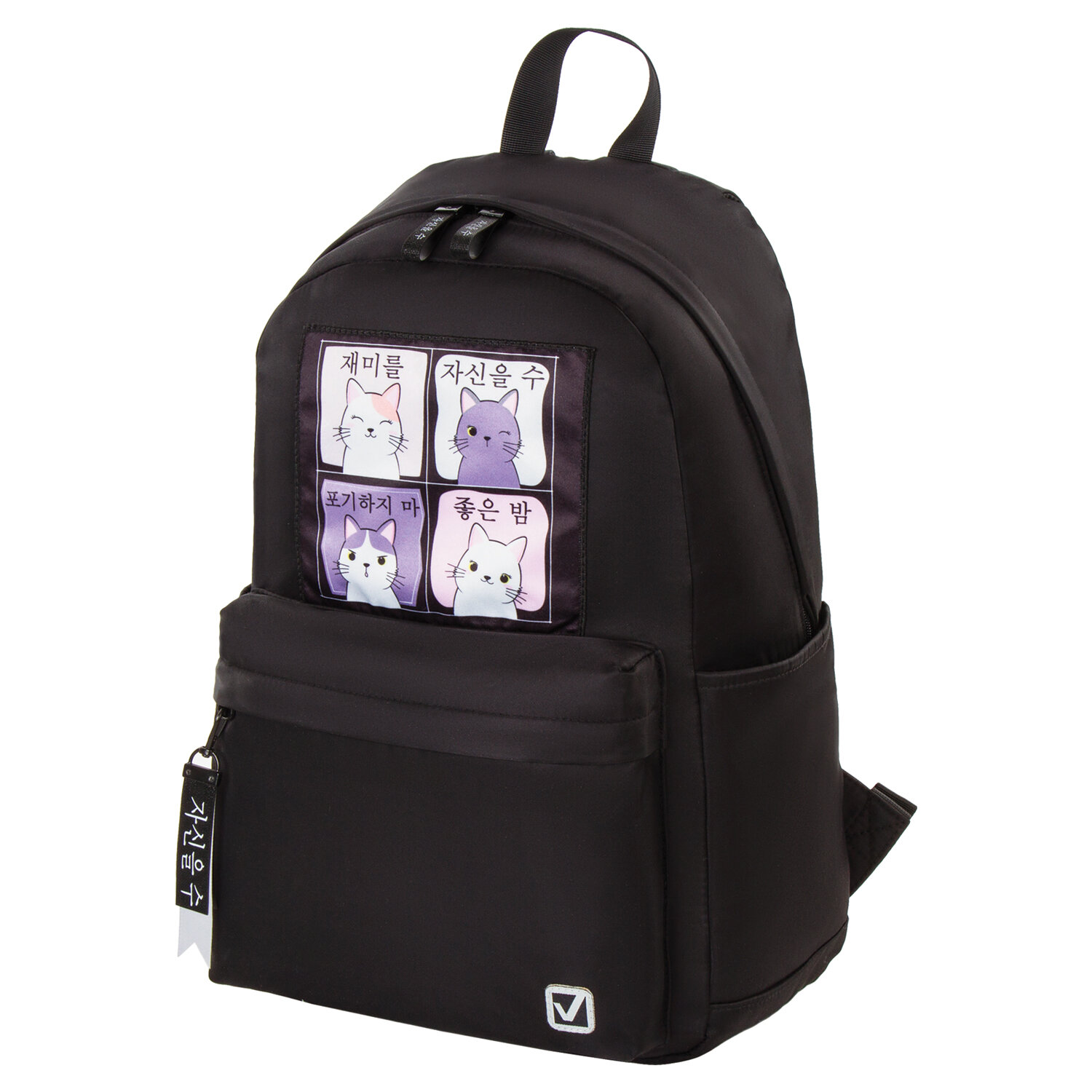 Рюкзак BRAUBERG FASHION CITY универсальный, карман-антивор, Anime Cats, черный, 44х31х16 см, 229965