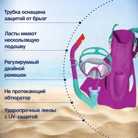 Комплект для плавания маска+трубка+ласты от 7 лет, размер ласт 37- 41, АССОРТИ, BESTWAY, 25046 680119 - МСК «Форвард»