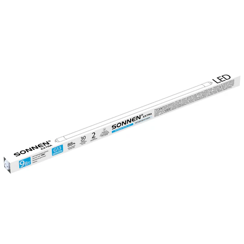 Лампа-трубка светодиодная SONNEN EXTRA, 9 (18) Вт, G13, 30000 ч, 60 см, холодный белый, LED T8-9W-6500-G13, 457938